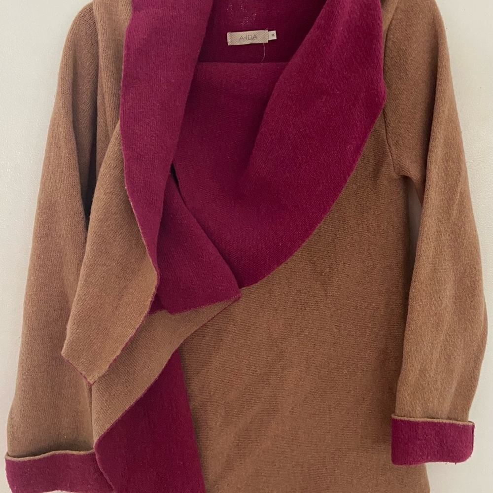 Tan and wine wood sweater